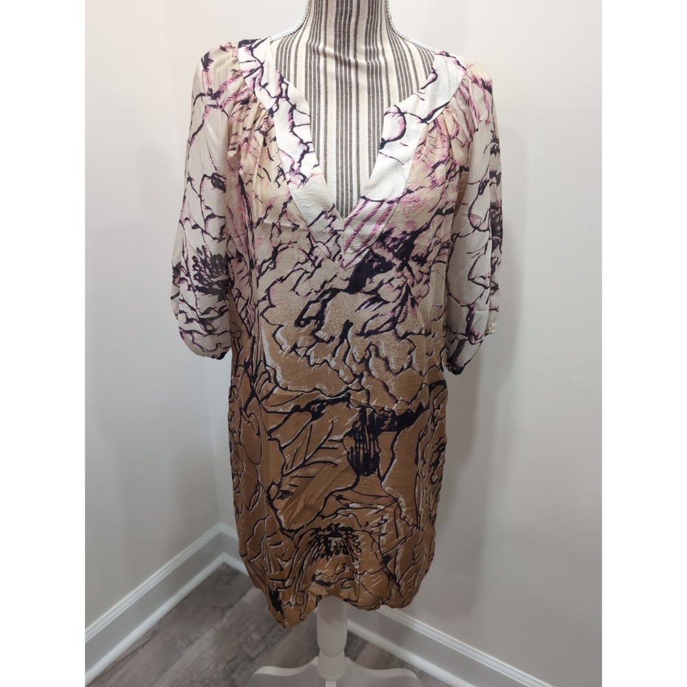 Glam 100% Silk V-Neck Balloon Sleeve Shift Dress Small Old Money Classy Elegant